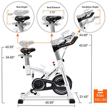 Load image into Gallery viewer, IDEER LIFE Indoor Cycling Bike Stationary Exercise Bike for Home Cardio Workout Smooth Belt Drive with Hand Pulse Sensor/LCD Display/Tablet Mount/Comfortable Seat Cushion(White09062)