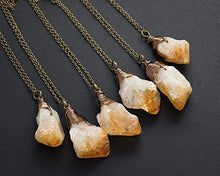 Load image into Gallery viewer, Raw Citrine Crystal Antique Bronze Long Chain Pendant Necklace 24 Inches