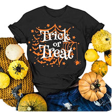 Load image into Gallery viewer, WPOtee Women Plus Size Halloween Graphic Shirt Letter Pumpkin Black Print Short Sleeve Tree Holiday Shirts Tops