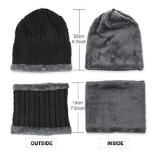Load image into Gallery viewer, XYIYI Kids Winter Knit Hat and Scarf Set, 2Pcs Warm Fleece Lining Beanie Cap and Scarf for 5-14 Year Old Boys Girls (Black)