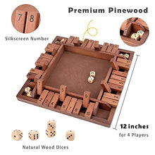 Load image into Gallery viewer, Shut The Box Game Wooden 4 Player, Classic Board Game for Kids & Adults, Educational Math Learning Toy, Table Dice Game for The Party Family or Bar - 12 Inch with 8 Dice