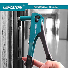 Load image into Gallery viewer, Rivet Gun, Rivet Gun Kit, Pop Rivet Gun, 80PCs Metal Rivets and 4 Drill Bits, Heavy Duty Hand Riveter, Rivet Gun Tool for Metal, Automotive, Blind Rivets 3/32" 1/8" 5/32" 3/16"