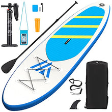 Load image into Gallery viewer, Paddle Board Inflatable Stand Up Paddleboard with SUP Accessories, Waterproof Backpack, Adjustable Paddle, Removable Fin, Non-Slip Deck, Safety Ankle Leash, Hand Pump, Standing Boat for Youth & Adult
