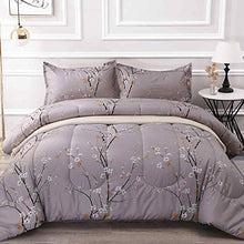 Load image into Gallery viewer, NANKO Queen Comforter Set 3pc 88 x 90 inch, Gray Pastel Floral Print Soft Microfiber Bedding - All Season Quilted Comforter with 2 Pillowshams - Farmhouse Bed Set for Women Men