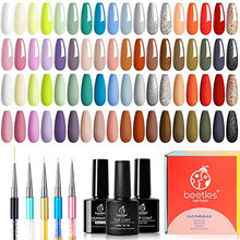 Load image into Gallery viewer, Beetles 5Pcs Nail Art Liner Brushes with 36 Pcs Gel Green Red Purple Brown Nail Art Kit with Glossy & Matte Base Top Coat
