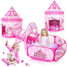 Load image into Gallery viewer, GeerWest 3PC Princess Tent for Girls with Kids Ball Pit, Kids Play Tents and Crawl Tunnel for Toddlers, Pink Pop Up Playhouse Toys for Baby Indoor& Outdoor Tent Games, Birthday Kid’s Gifts