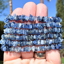 Load image into Gallery viewer, Zenergy Gems Charged 7" Blue Kyanite Crystal Chip Stretchy Bracelet Tumble Polished + Selenite Heart Charging Crystal Align Chakras/Conquer Fear/Increase Communication