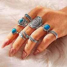 Load image into Gallery viewer, 82 Pcs Vintage Silver Knuckle Rings Set for Women, Bohemian Stackable Joint Finger Rings, Retro Stone Crystal Stacking Midi Rings Pack