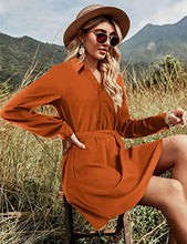 Load image into Gallery viewer, Amoretu Women's Fall Tie Waist Long Sleeve Dresses Tunic Shirt Dress, Orange XXL