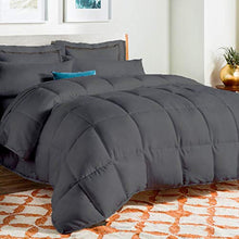 Load image into Gallery viewer, Lannomo All-Season – Luxury Egyptian Cotton Queen 88x92 Size Down Alternative Quilted Comforter Set (1 Comforter + 2 Pillow Cover Sham), 500 GSM Microfiber Fill - Machine Washable, Dark Grey Solid