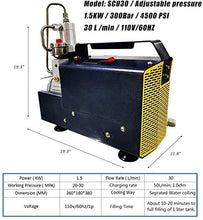 Load image into Gallery viewer, HPDAVV Protable PCP Air Compressor 4500Psi/30Mpa/300BAR - 1.5KW/110V/60Hz - Auto Stop - Pressure Customized - Paintball & SCUBA HPA Tank Filling Pump