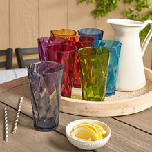 Load image into Gallery viewer, US Acrylic Optix Plastic Reusable Drinking Glasses (Set of 8) 20oz Water Cups in Jewel Tone Colors | BPA-Free Tumblers, Made in USA | Top-Rack Dishwasher Safe