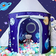 Load image into Gallery viewer, ULTECHNOVO Rocket Ship Tent Space Planet Themed Pretend Play Tent House Spaceship Tent Indoor and Outdoor for Kids Foldable Pop Up Star Play Tent Blue