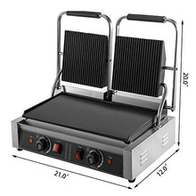 Load image into Gallery viewer, Happybuy 110V Commercial Sandwich Panini Press Grill 2X1800W Temperature Control 122°F-572°F Commercial Panini Grill Non Stick Surface for Hamburgers Steaks Bacons (Up Grooved and Down Flat Plates)