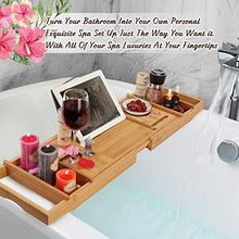 Load image into Gallery viewer, FITNATE Luxury Bathtub Tray, Wooden Bathtub Tray with Extendable Sizes, Adjustable, Non-Slip & Durable, Bathtub Tray Caddy with Wooden Body Brush,Wine Glass Slot, Phone Tray, Book Holder