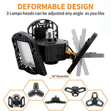 Load image into Gallery viewer, Garage Lights, LED Deformable Garage Light, Ultra-Bright Shop Lightning with 3 Adjustable Panels, Garage Ceiling Light for Workshop/Warehouse (60W)
