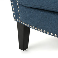 Load image into Gallery viewer, Christopher Knight Home Brice Vintage Scroll Arm Studded Fabric Club Chair, Navy Blue / Dark Brown