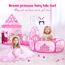 Load image into Gallery viewer, GeerWest 3PC Princess Tent for Girls with Kids Ball Pit, Kids Play Tents and Crawl Tunnel for Toddlers, Pink Pop Up Playhouse Toys for Baby Indoor& Outdoor Tent Games, Birthday Kid’s Gifts