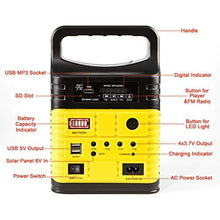 Load image into Gallery viewer, UPEOR Solar Generator Lighting System Portable Solar Power Generator Kit for Emergency Power Supply,Home & Outdoor Camping,Including MP3&FM Radio,Solar Panel,3 Sets LED Lights (Yellow)