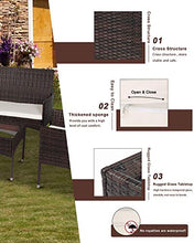 Load image into Gallery viewer, MIERES Patio Furniture Sets 4 Pieces-Sturdy Wicker Outdoor Indoor Conversation Bistro |304 Metal Feet | Bench Seat Two Rattan Chairs One Glass Top Table |for Porch Backyard, Brown
