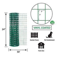 Load image into Gallery viewer, Origin Point 22450 24 Inches x 50 Feet 16-Gauge Green Vinyl Coated Garden Fence with 3 x 2-Inch Openings, 24" x 50'