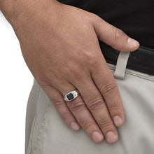 Load image into Gallery viewer, Men's Platinum over Sterling Silver Simulated Blue Sapphire and Diamond Accent Ring Size 10