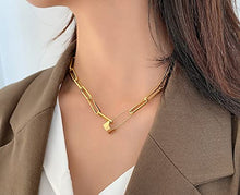 Load image into Gallery viewer, 14K Gold Plated Vintage Distressed Chain Choker Gold Lock Pin Chain Necklace for Women Girl Gifts Valentines/Birthday/Anniversary/Mother’s Day