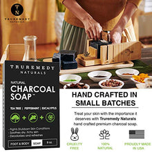 Load image into Gallery viewer, Natural Activated Charcoal Soap Bar (2-Pack) | Hand, Foot & Body Soap for Acne, Blackheads, Eczema, Athletes Foot | Tea Tree, Peppermint & Charcoal Soap | Vegan, Cruelty Free | Made In USA | 8 Oz