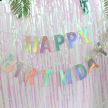 Load image into Gallery viewer, Holographic Happy Birthday Banner, Iridescent White Hanging Bunting Garland Party Decorations
