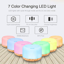 Load image into Gallery viewer, Essential Oil Diffuser, 500ml Diffusers for Essential oils with Remote Control, Ultrasonic Aromatherapy Diffuser Humidifier with Adjustable Mist Mode, 7 Color Changing LED Lights & Waterless Auto-Off