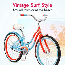 Load image into Gallery viewer, Kulana Lakona Shore Youth Beach Cruiser Bike, 24-Inch Wheels, Single Speed, Blue/Coral (R1751AZ)