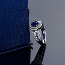 Load image into Gallery viewer, Gem Stone King Blue Sapphire 925 Sterling Silver Gemstone Birthstone Women's Ring 1.41 cttw, Center Stone: 6x4mm (Size 7)