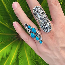 Load image into Gallery viewer, Vintage Blue Synthetic-Turquoise Ring Teardrop-shaped Stone Ring Tibet Silver Plated Fashion(US 7,8,9)