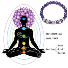 Load image into Gallery viewer, Weelovee Women Mens Inner Peace Heart Healing Amethyst Stone Bracelet 8MM Energy Beads Purple Gemstone (Silver Owl) …