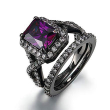 Load image into Gallery viewer, Double Fair Black Gold Plated Amethyst Crystal Ring Set Paved with Cubic Zircon (DWR480) (9)