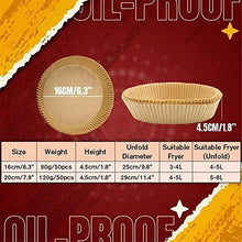 Load image into Gallery viewer, Air Fryer Disposable Paper Liner Non-Stick Liners Baking for Oil-proof Water-proof Food Grade Parchment Roasting (25pcs)