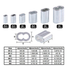 Load image into Gallery viewer, Glarks 250Pcs 304 Stainless Steel Wire Rope Cable Thimbles Combo and Aluminum Crimping Loop Sleeve Assortment Kit for Wire Rope Cable Thimbles Rigging