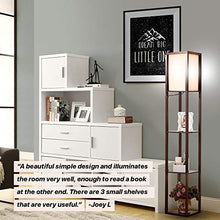 Load image into Gallery viewer, Brightech Maxwell - LED Shelf Floor Lamp - Modern Standing Light for Living Rooms and Bedrooms - Asian Wooden Frame with Open BoxDisplay Shelves - Havana Brown