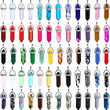 Load image into Gallery viewer, 60 Pieces Hexagonal Chakra Pendant Bullet Crystal Pendant Gemstone Pointed Quartz Stone Pendants with Storage Bag (60 Colors)