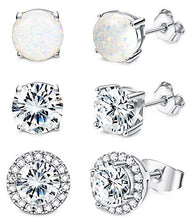 Load image into Gallery viewer, Jstyle Stud Earrings for Women 18K White Gold Rose Plated CZ Halo Earrings Created Opal Earrings Set for Sensitive Ears with Gift Box