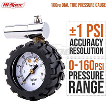 Load image into Gallery viewer, Hi-Spec 160 PSI Tire Pressure Dial Gauge for Presta Valves on Road Racing Bikes & High End Mountain Bikes. Glass Dial with Quick-Release Air Button. Pocketable with a Rugged Protective Ring