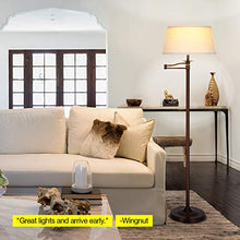 Load image into Gallery viewer, Brightech Caden Swing Arm LED Floor Lamp- Classic Lamp with Extending Arm - Diffusing Lamp Shade - Tall Industrial Uplight for Living Room, Family Room, Office or Bedroom - Bronze