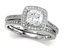 Load image into Gallery viewer, Zoe R Sterling Silver Micro Pave Hand Set Cubic Zirconia Halo 6mm Cushion-Cut Center Wedding Set Size 6
