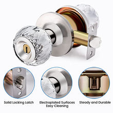 Load image into Gallery viewer, LOQRON Crystal Door Knobs with Lock and Keys, Glass Door Knobs with Privacy Lock, Luxurious Diamond Door Knob, Classic Interior Glass Door Knobs for Bedroom Bathroom Closet – Stain Nickel, 1 Pack