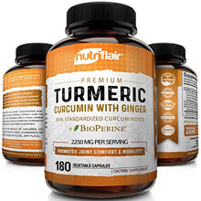 Load image into Gallery viewer, Turmeric Curcumin with Ginger & BioPerine Black Pepper Supplement: Anti-Inflammatory, Antioxidant, Anti Aging, 100% Natural, Non-GMO, Vegan Best Maximum Potency, No Side Effects (180 Capsules)