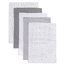 Load image into Gallery viewer, Burt's Bees Baby - 5 Pack of Burp Cloths, 100% Organic Cotton (1 Cloud, 1 Solid Color, 1 Honey Bee Print, 1 Stripe, 1 Alphabet Bee Print, Heather Grey)