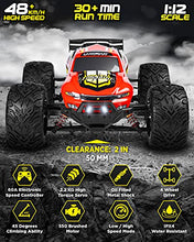 Load image into Gallery viewer, 1:12 Scale Large RC Cars 48+ kmh Speed - Boys Remote Control Car 4x4 Off Road Monster Truck Electric - All Terrain Waterproof Toys Trucks for Kids and Adults - 2 Batteries + Connector for 30+ Min Play