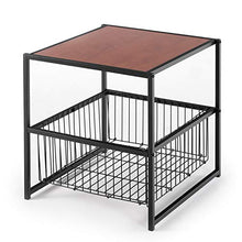 Load image into Gallery viewer, ZINUS Dane 20 Inch Black Frame Side Table with Storage Basket / End Table / Easy Assembly, Red mahogany wood grain