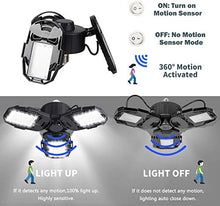 Load image into Gallery viewer, Motion Activated LED Garage Lights, 80W Motion Sensor Deformable LED Garage Ceiling Lights with 3 Adjustable Wings, 8000LM, E26 LED Shop Lights for Warehouse, Barn, Basement
