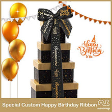 Load image into Gallery viewer, Happy Birthday Tower Gift Basket, Gourmet Nuts & Dried Fruits + Black Ribbon (12 Assortments) Arrangement Platter, Care Package Variety, Healthy Food Tray, Kosher Snack Box for Women Men Adults